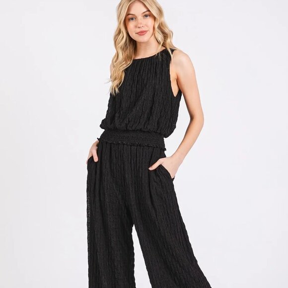 Mittoshop Textured Stretchy Crop Tank and Pants Set - Picture 1 of 6